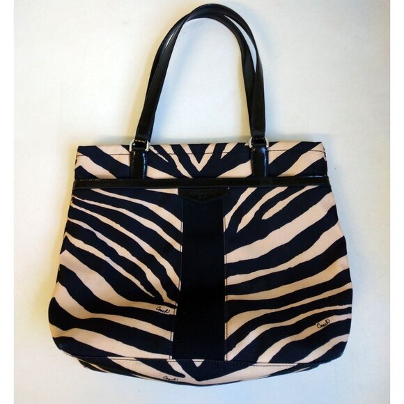 Coach Handbags - Coach Zebra Print Canvas Tote Purse K1380-F23283 Black and Tan